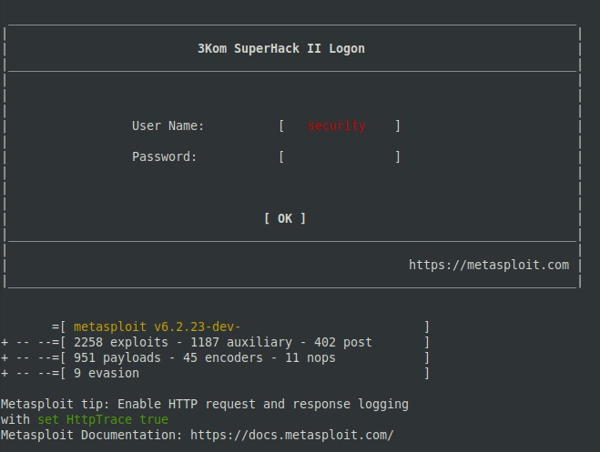 Capture d'écran de Metasploit Framework